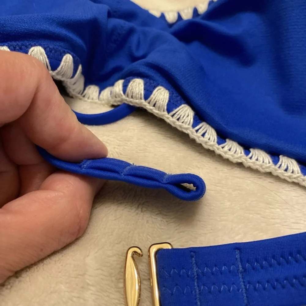 Express Royal Blue and White Embroidered Bikini Set